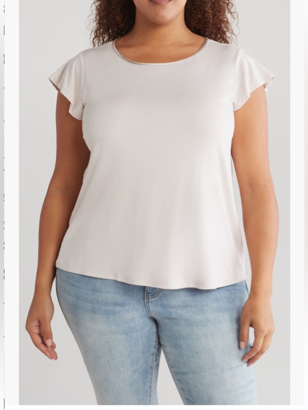 T Tahari Pale Sand Short Sleeve Scoop Neck Top